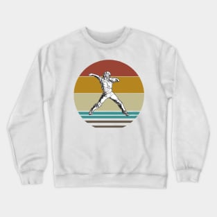 Retro Baseball Thrower On A 80s Sun Background Crewneck Sweatshirt